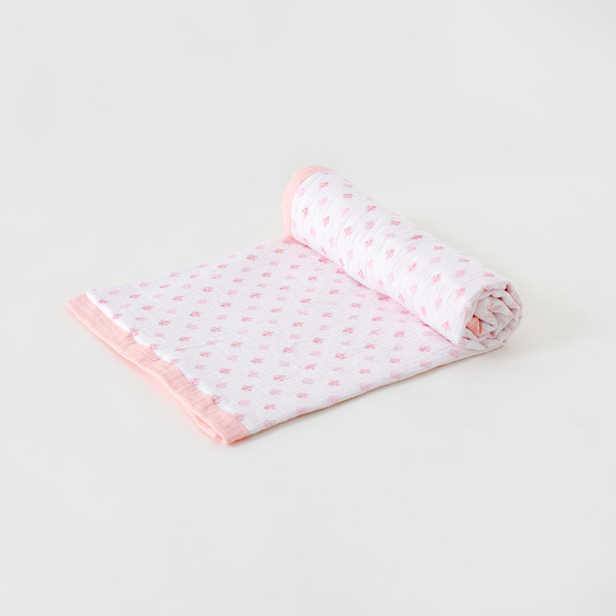 Fleur De Rose Organic Muslin Baby Quilt with Pink Trim