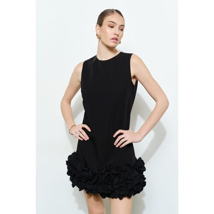 Floral 3D Bubble Hem Mini Dress in Black