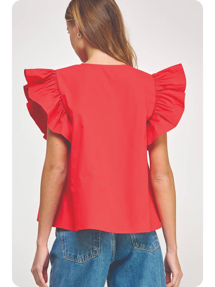 Flutter Ruffle Sleeve Poplin Top