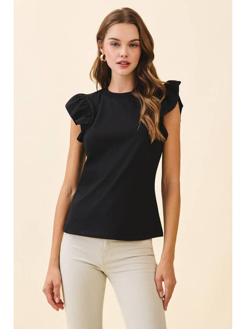 Flutter Sleeve Round Neck Knit Top