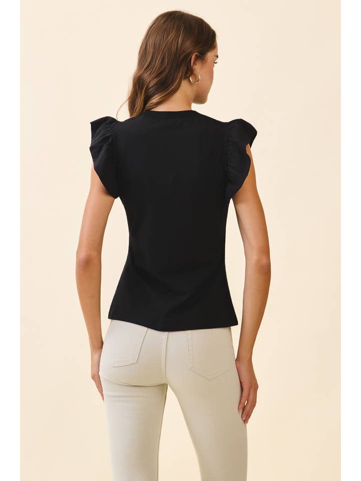 Flutter Sleeve Round Neck Knit Top