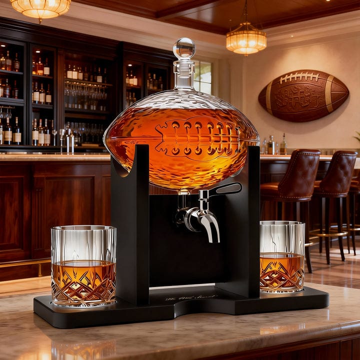 Football Decanter Set with 2 Whiskey Glasses
