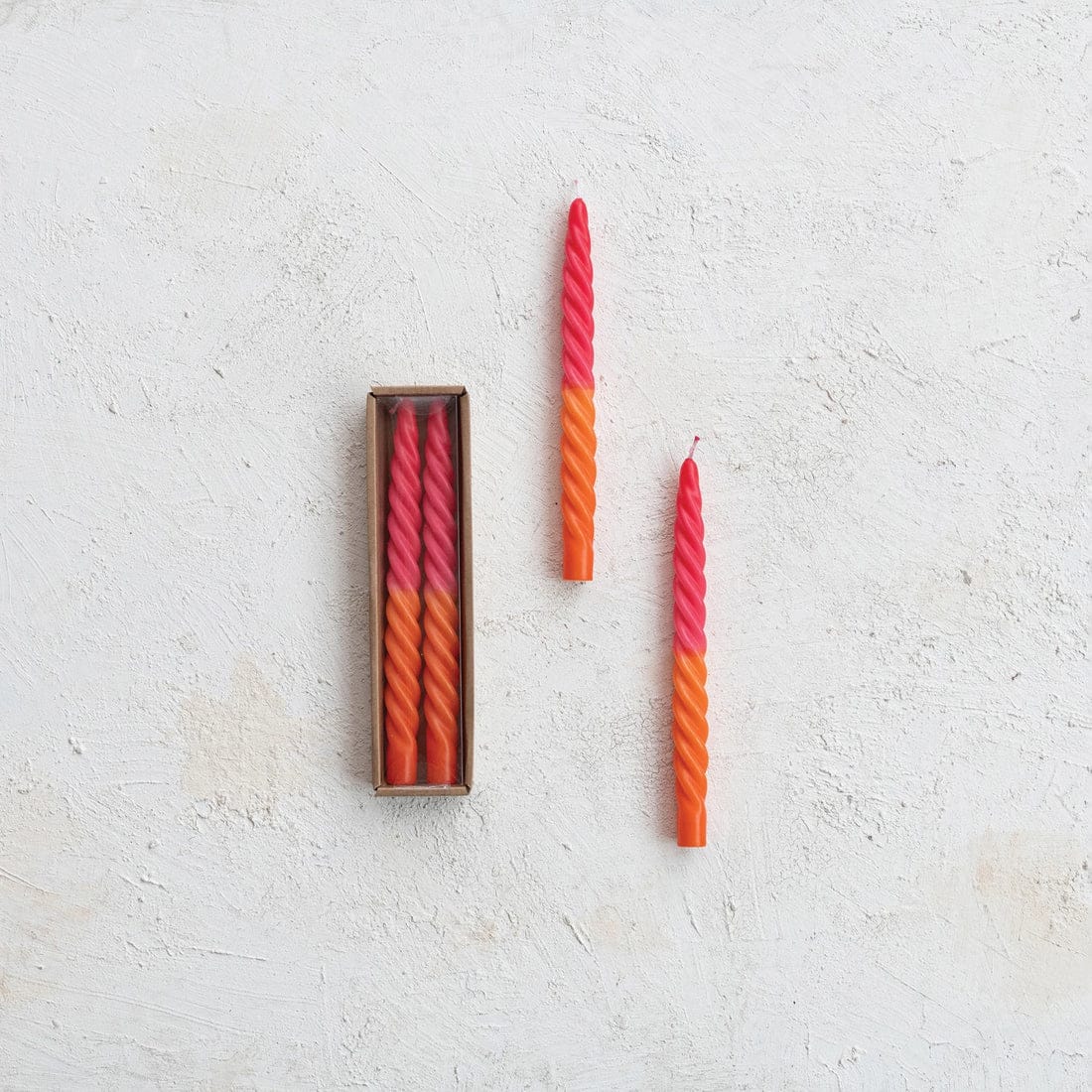 Fuchsia 10"H Swirl Taper Candles Boxed Set Of 2