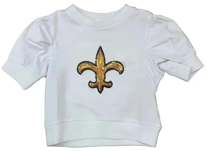 Lulu Bebe Lily Sequin Fleur-de-Lis Girls’ Short Sleeve Top