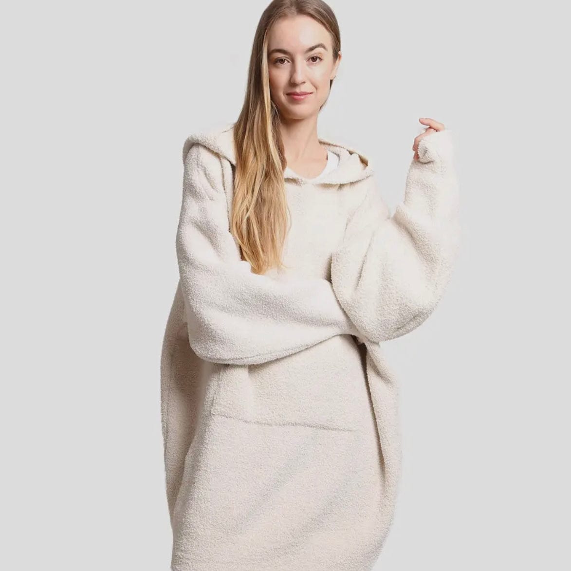 Fashion City Fashion City Solid Color Soft Hooded Blanket with Pockets, Ivory - Little Miss Muffin Children & Home