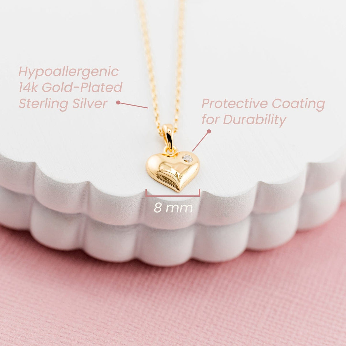 Girl’s 14K Gold-Plated Silver Puff Heart 14" Necklace