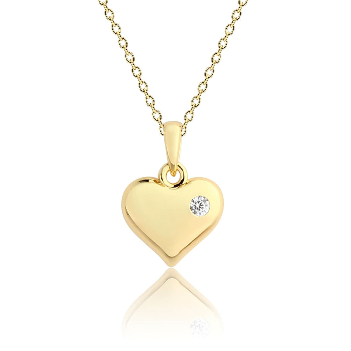 Girl’s 14K Gold-Plated Silver Puff Heart 14" Necklace