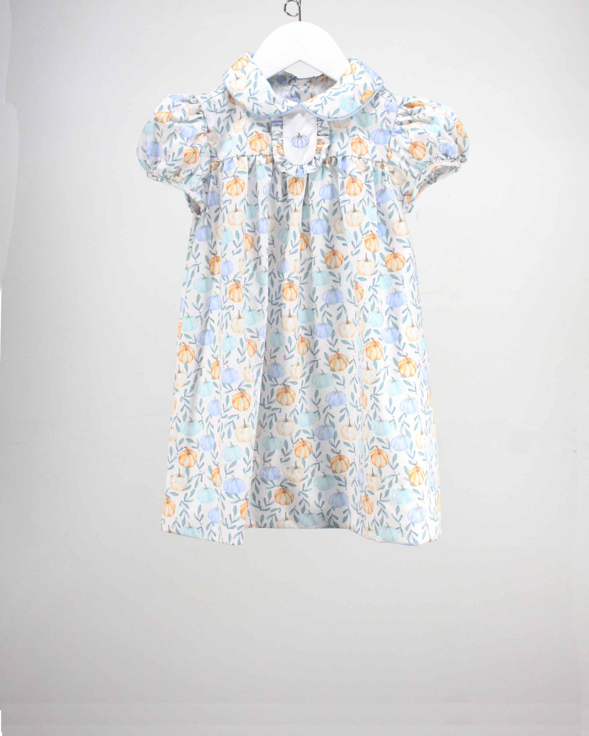 blue and orange floral pumpkin dress