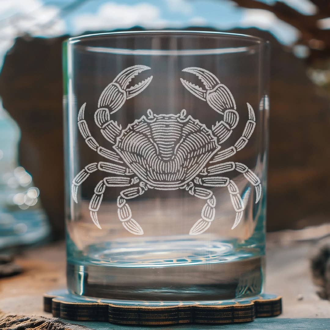 Crab Drinking Glass, 12oz Old Fashioned