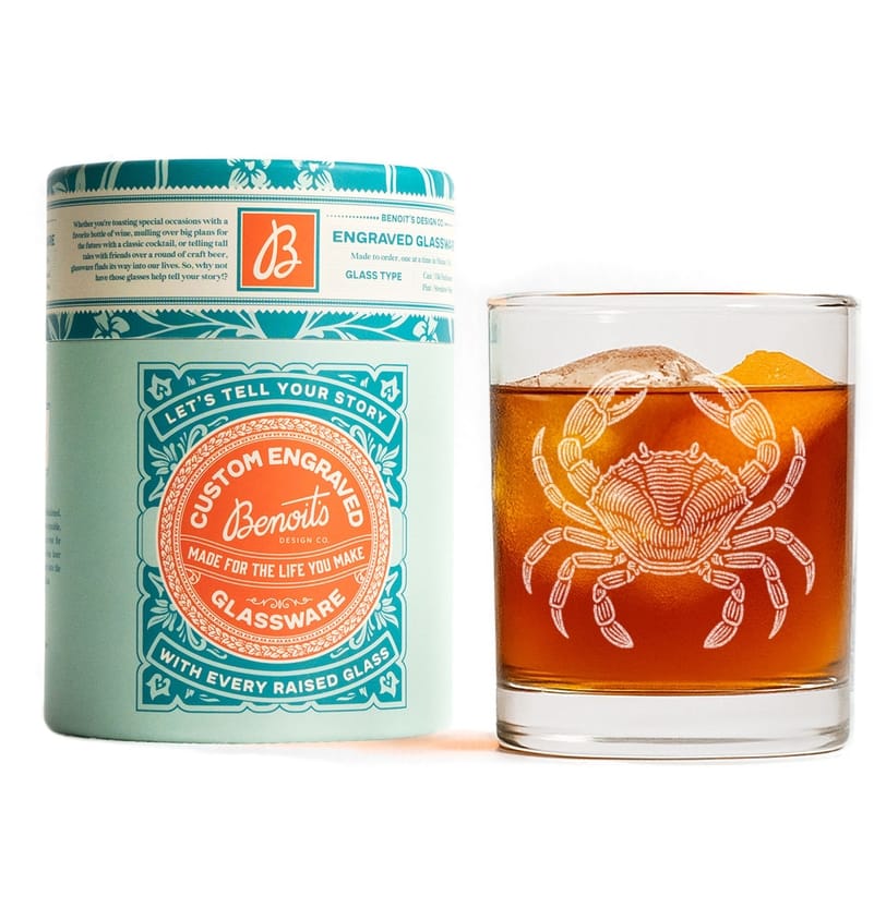 Crab Drinking Glass, 12oz Old Fashioned