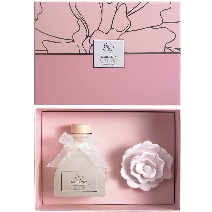 Gardenia-Pink Sunshine Diffuser Set with Ceramic Rose