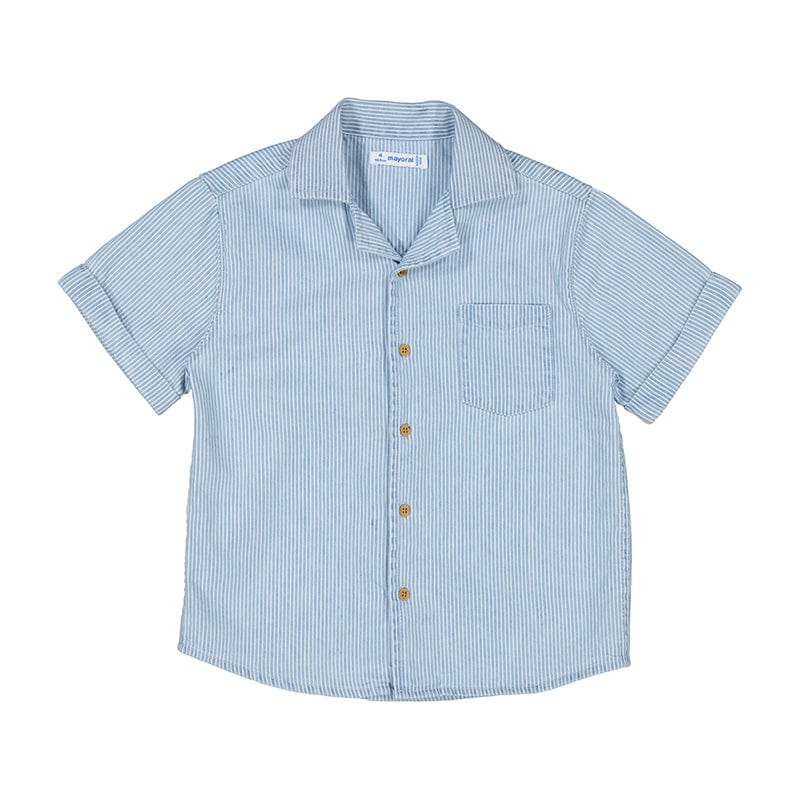 Mayoral Usa Inc Mayoral Short Sleeve Button Up Denim Shirt in Stripes - Little Miss Muffin Children & Home