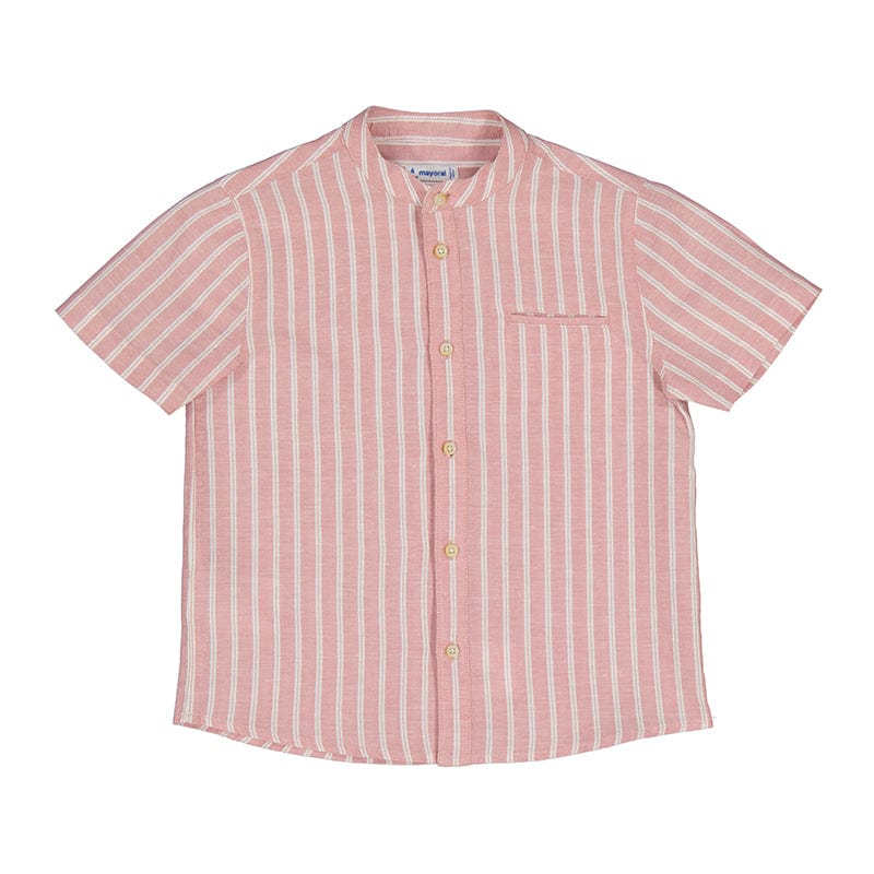 Mayoral Usa Inc Mayoral Short Sleeve Linen Mandarin Collar Shirt in Guava - Little Miss Muffin Children & Home
