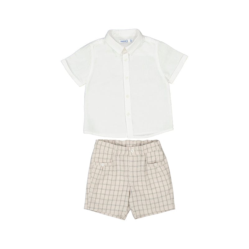 Mayoral Usa Inc Mayoral Button Up Shirt & Shorts Set in White & Canvas - Little Miss Muffin Children & Home