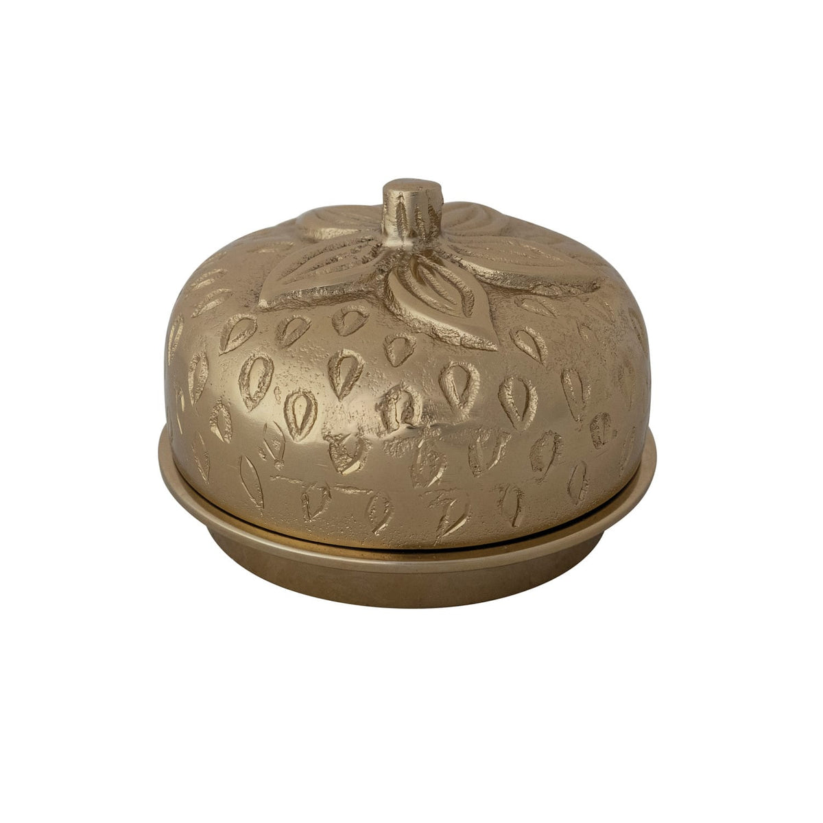 Gold Finish Cast Aluminum & Glass Strawberry Shaped Butter Dish