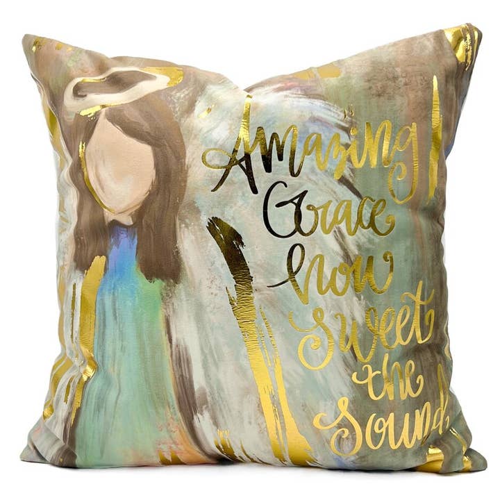 Gold Foil Amazing Grace Angel Velvet Pillow