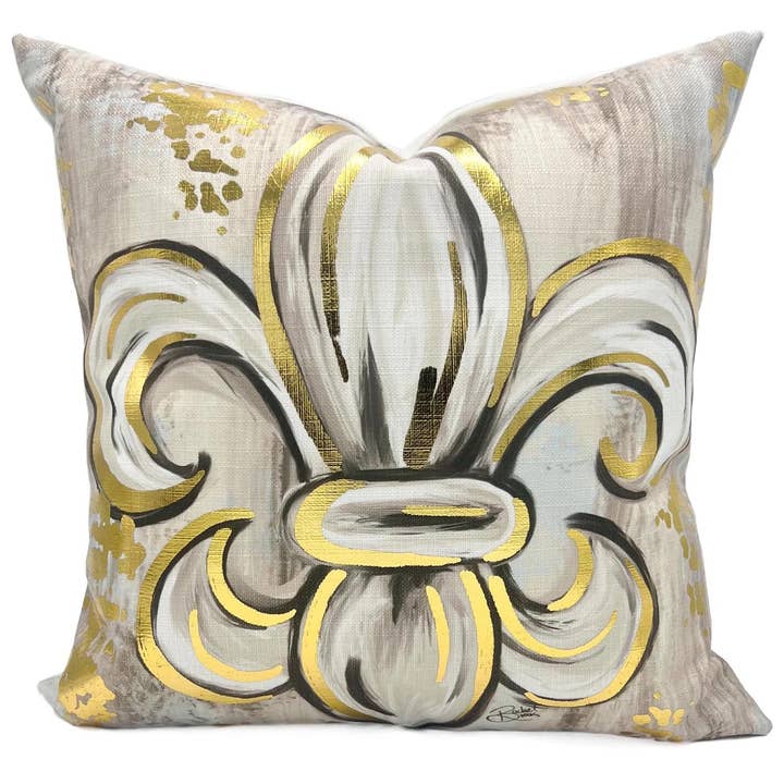 Gold Foil Fleur De Lis Velvet Pillow