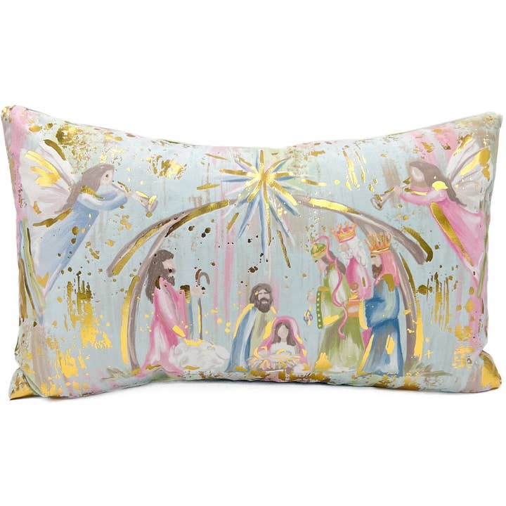 Gold Foil Pastel Nativity Velvet Pillow