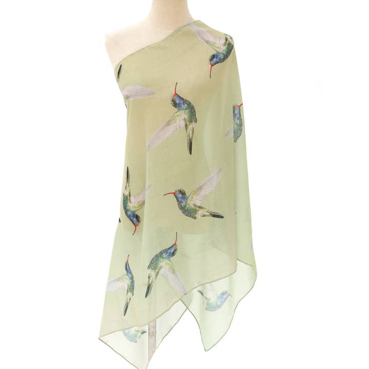 Green-Multi Watercolor Hummingbird Scarf