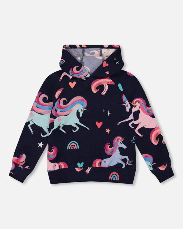 Deux Par Deux Printed Long Sleeve Hoodie in Printed Unicorns - Little Miss Muffin Children & Home