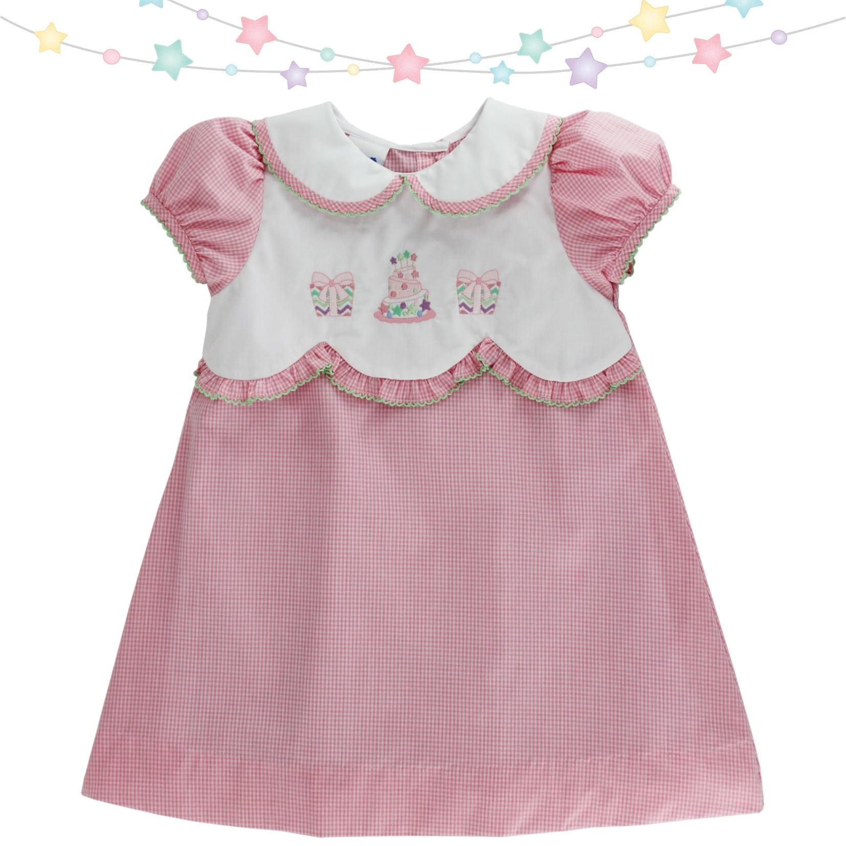 Bailey Boys Party Time Embroidered Aline Dress in Pink Gingham