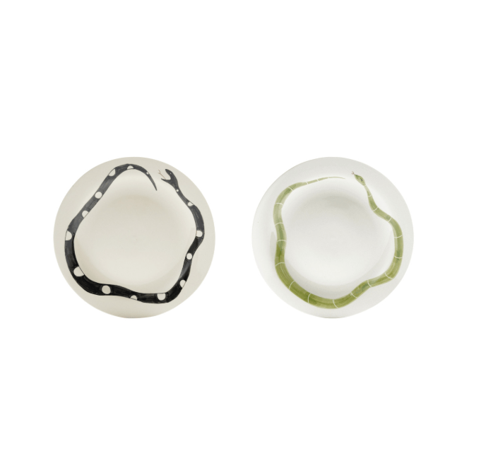 Hand-Painted Stoneware Plate with Snake