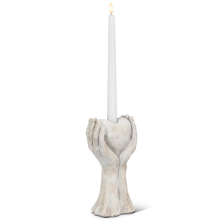 Hands Holding Heart Taper Candle Holder