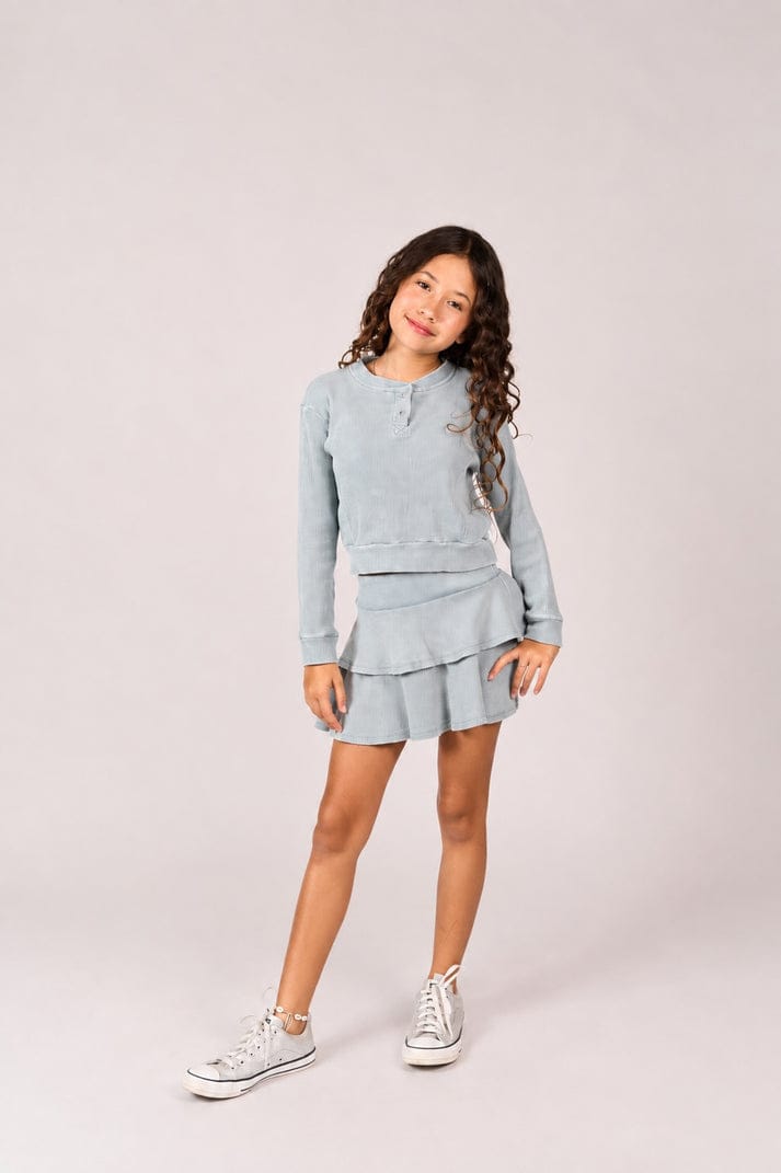 Henley Long Sleeve Tee in Blue Sandwash