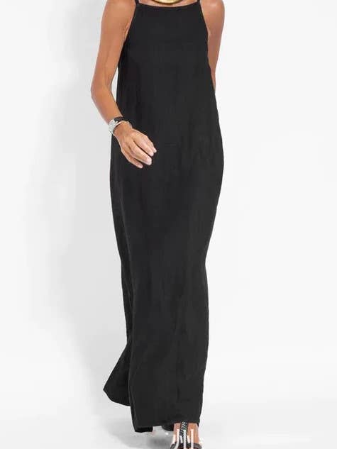 High Neck Cami Gauze Maxi Dress in Black