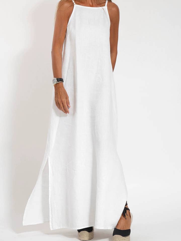 High Neck Cami Gauze Maxi Dress in White White / L
