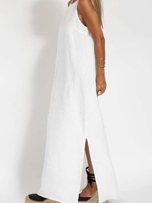 High Neck Cami Gauze Maxi Dress in White