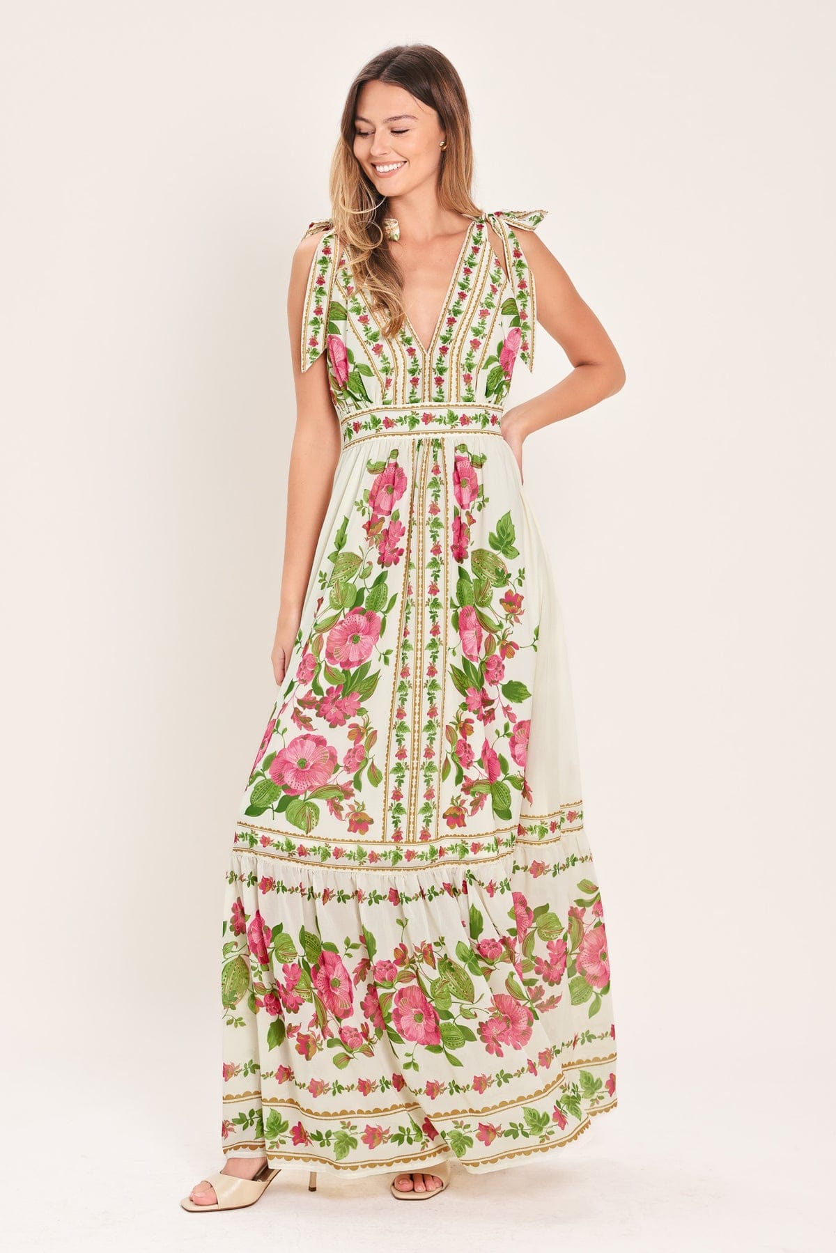 ROSE VINE ROMANCE WOVEN MAXI DRESS l FLYING TOMATO IVORY / S