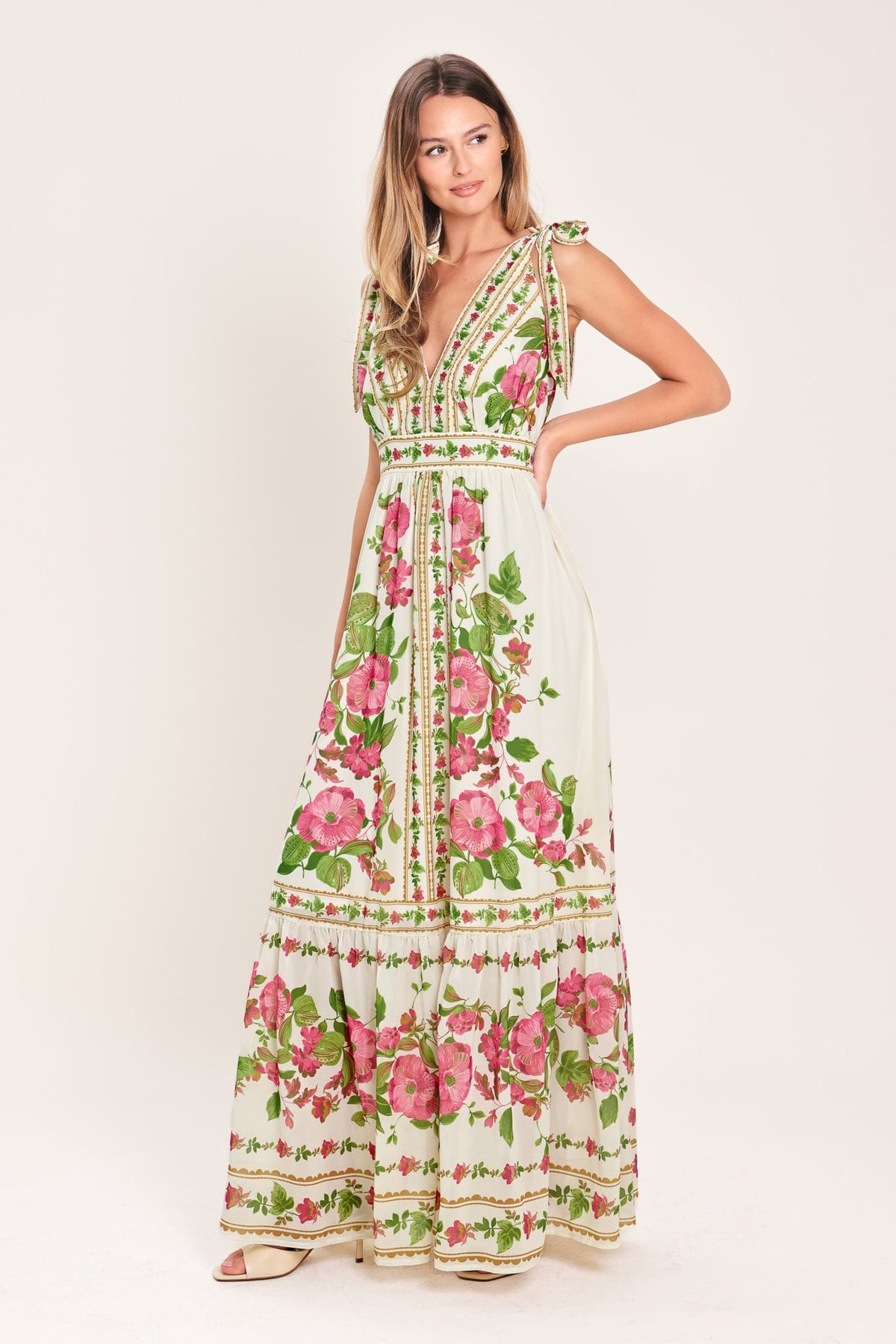 Ivory Rose Vine Romance Printed Woven Maxi Dress