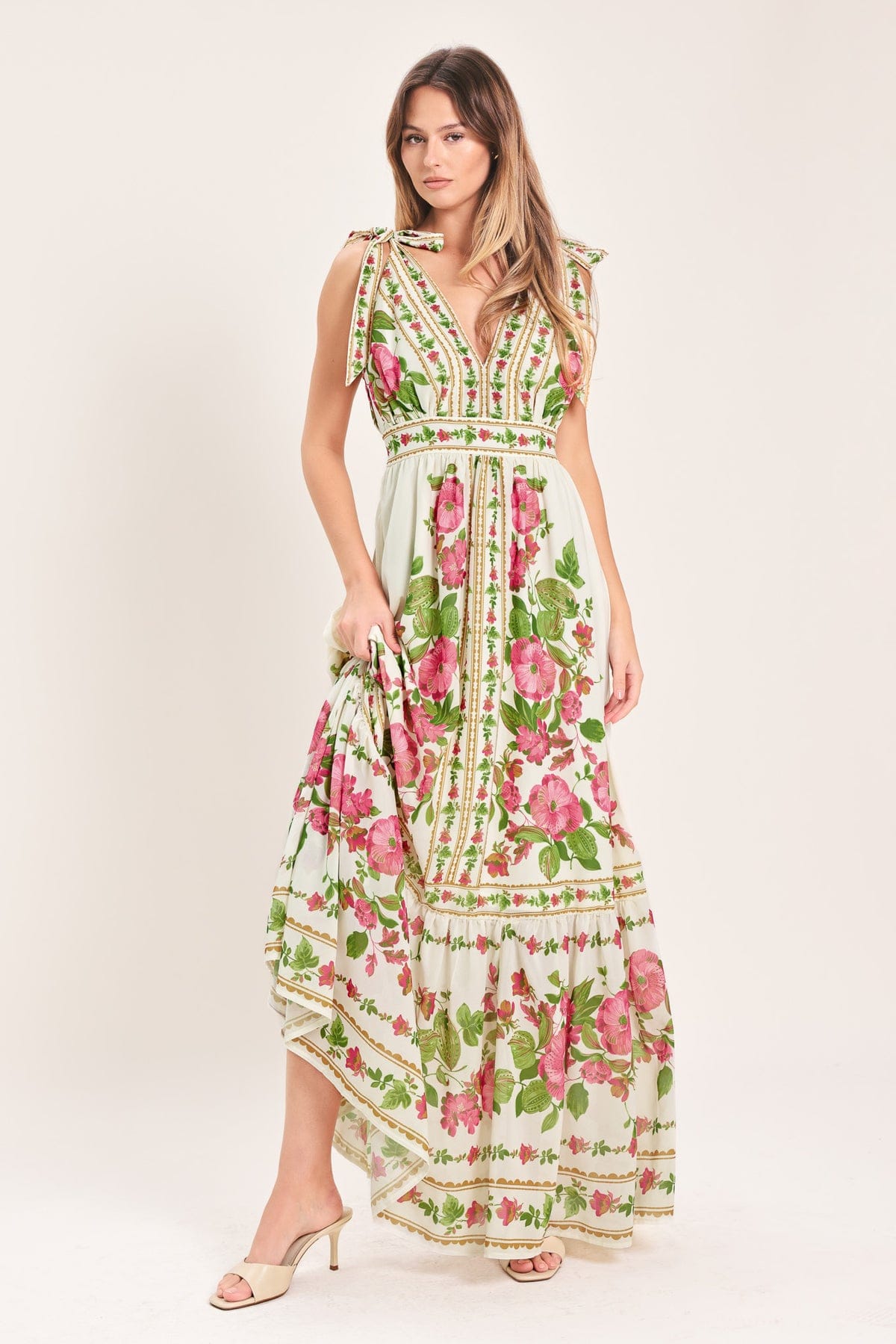 Ivory Rose Vine Romance Printed Woven Maxi Dress