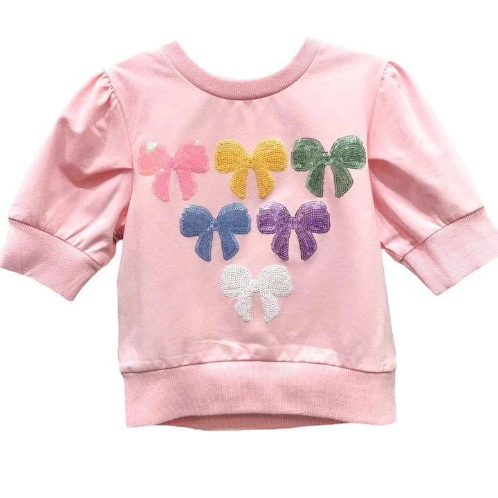 Lulu Bebe Lulu Bebe Lily Sequin Bows Puff Sleeve Top - Little Miss Muffin Children & Home