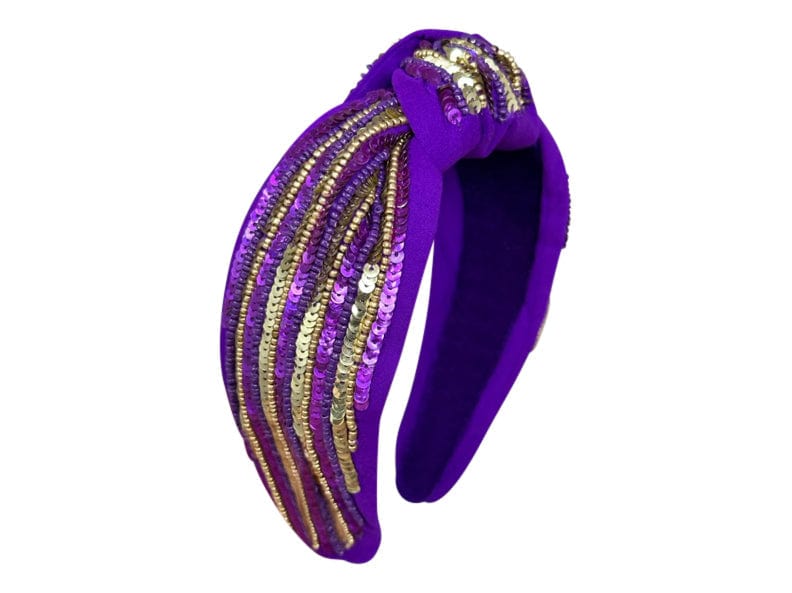 Golden Lily Purple & Gold Sequin Stripe Knot Headband - Little Miss Muffin Children & Home
