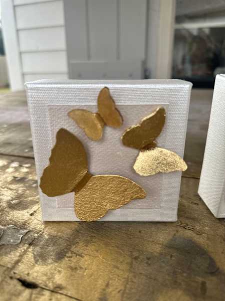 Dana Manly Art Multiple Gold Butterflies on Canvas 4x4 - Little Miss Muffin Children & Home