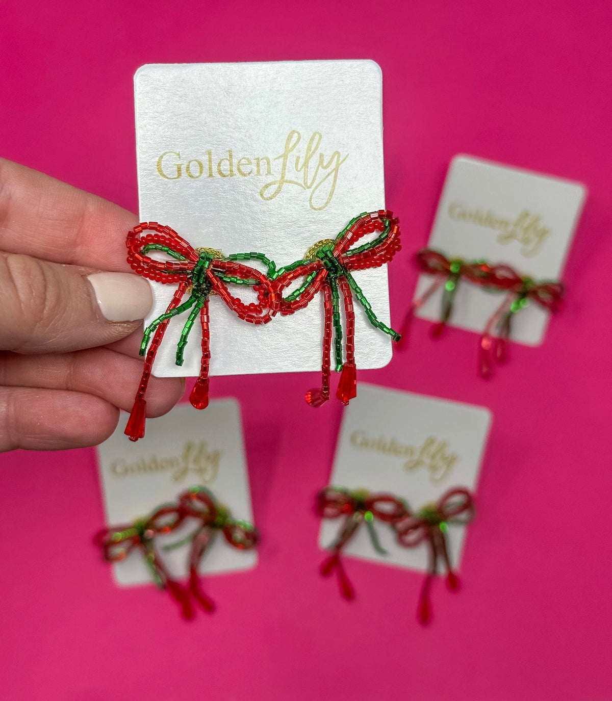 Golden Lily Red & Green Christmas Mini Bow Earrings - Little Miss Muffin Children & Home
