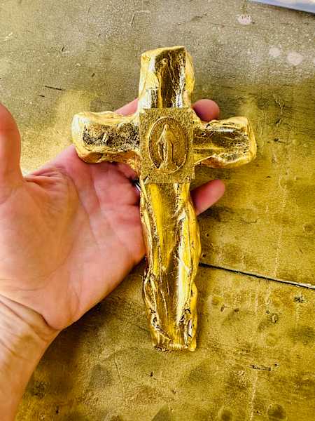 Handheld Cross Pottery with Miraculous Medal