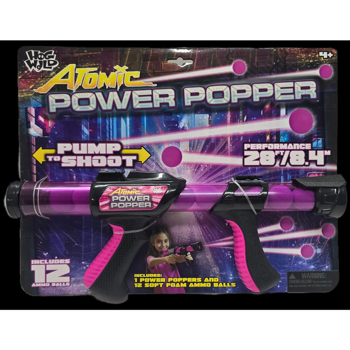 Pink Atomic Power Popper Rocking Target Foam Ball Blaster