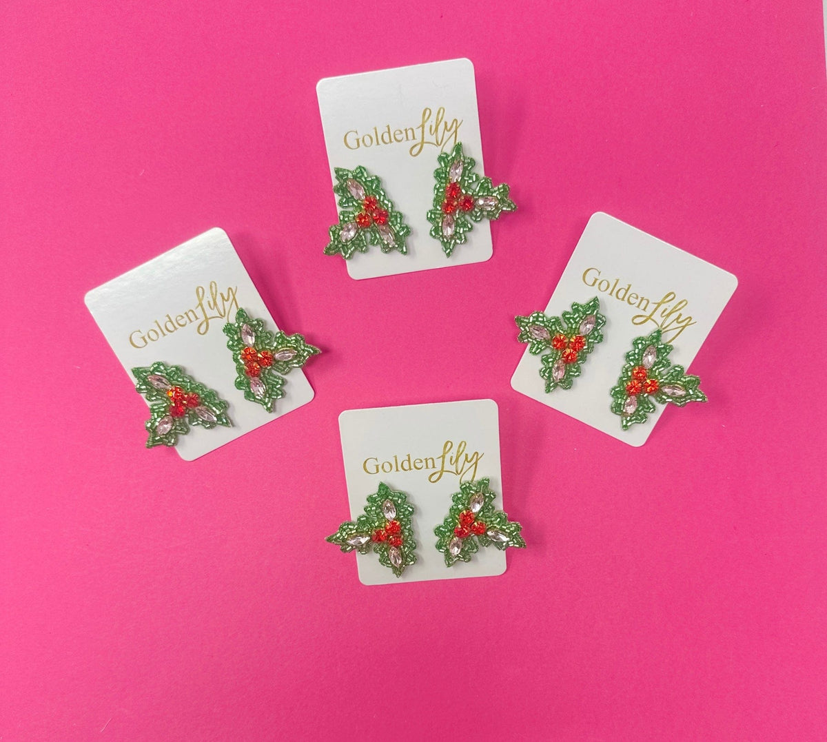 Golden Lily Christmas Holly Sparkle Stud Earrings - Little Miss Muffin Children & Home