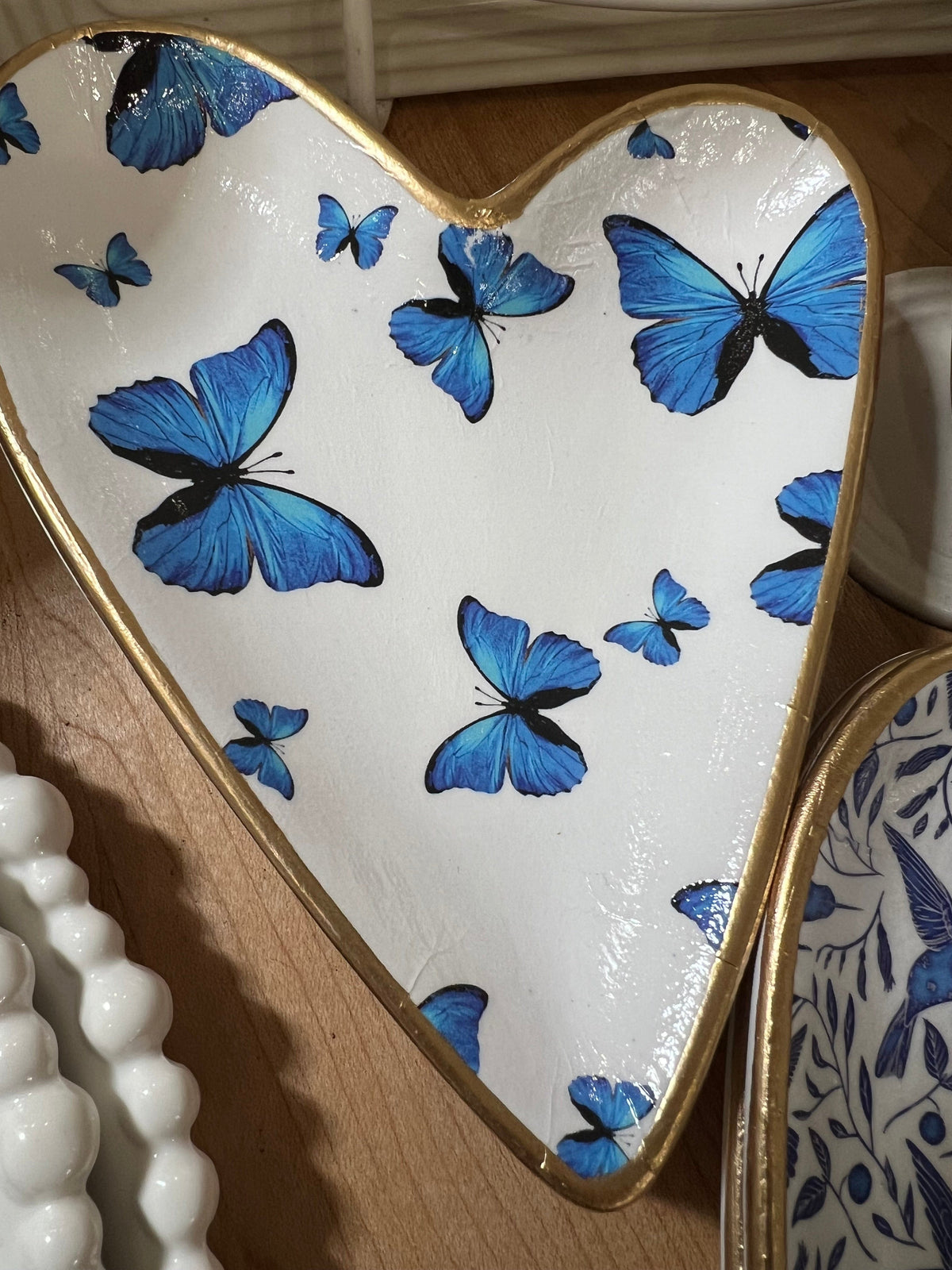 Ten Twenty Six Designs Ten Twenty Six Designs Decoupage Ceramic Heart Dish, Blue Butterflies - Little Miss Muffin Children & Home