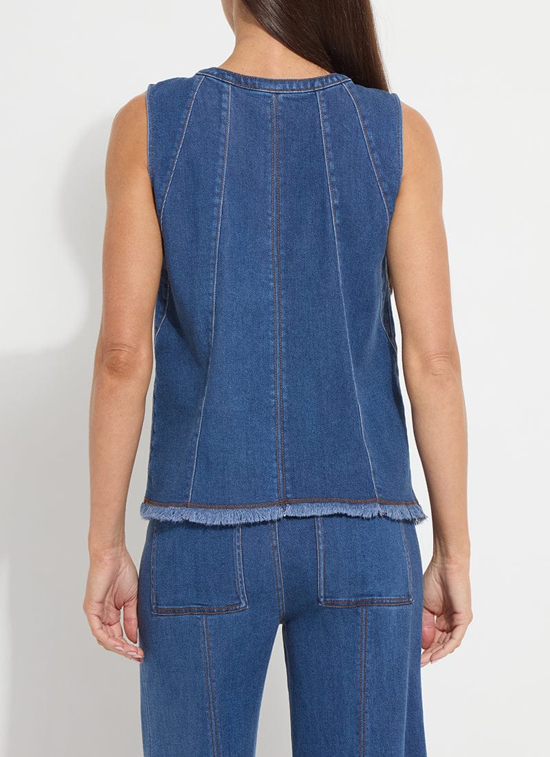 Irabella Fringed Hem Denim Top in Mid Wash