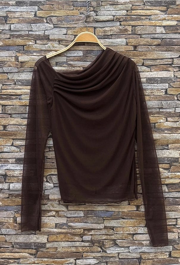 brown sheer blouse for women off the shoulder