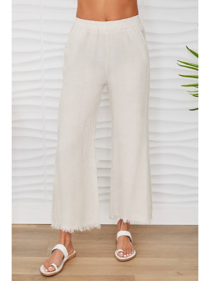 Italian Linen Pants with Raw Hem in Beige