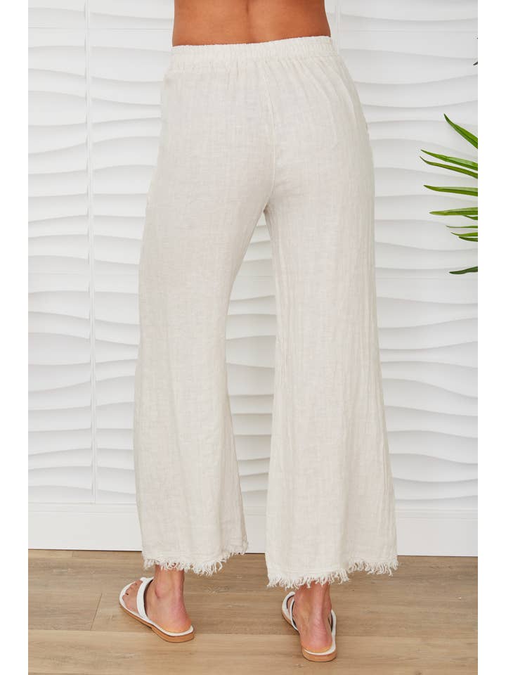Italian Linen Pants with Raw Hem in Beige