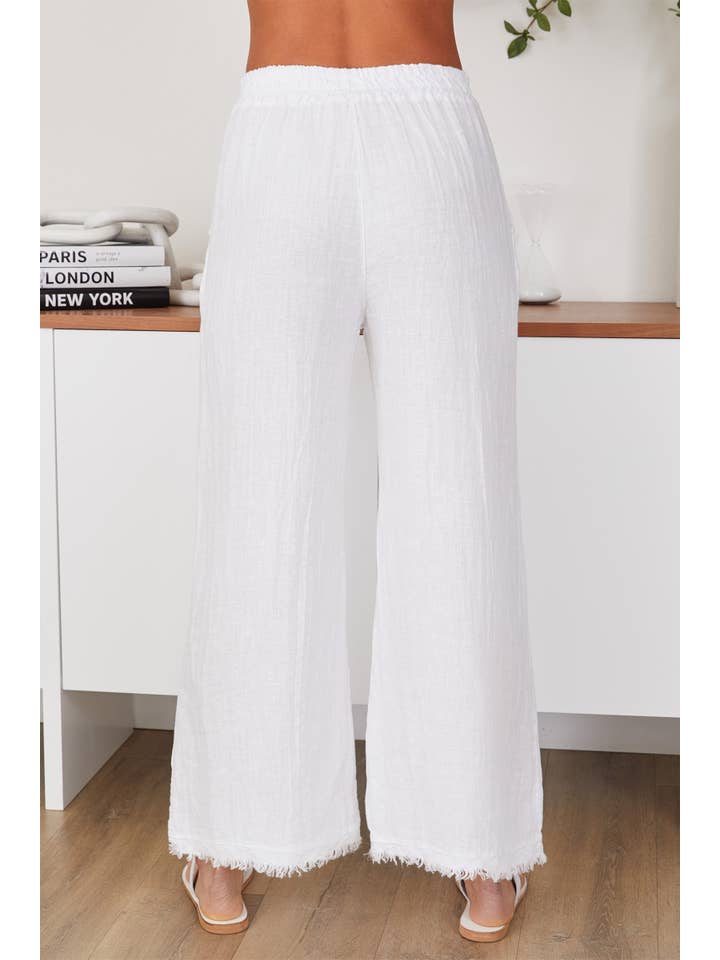 Italian Linen Pants with Raw Hem in White