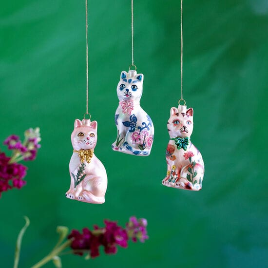 180 Degrees 180 Degrees 4" Glass NL Floral Cat Ornament, 3 Styles Available - Little Miss Muffin Children & Home