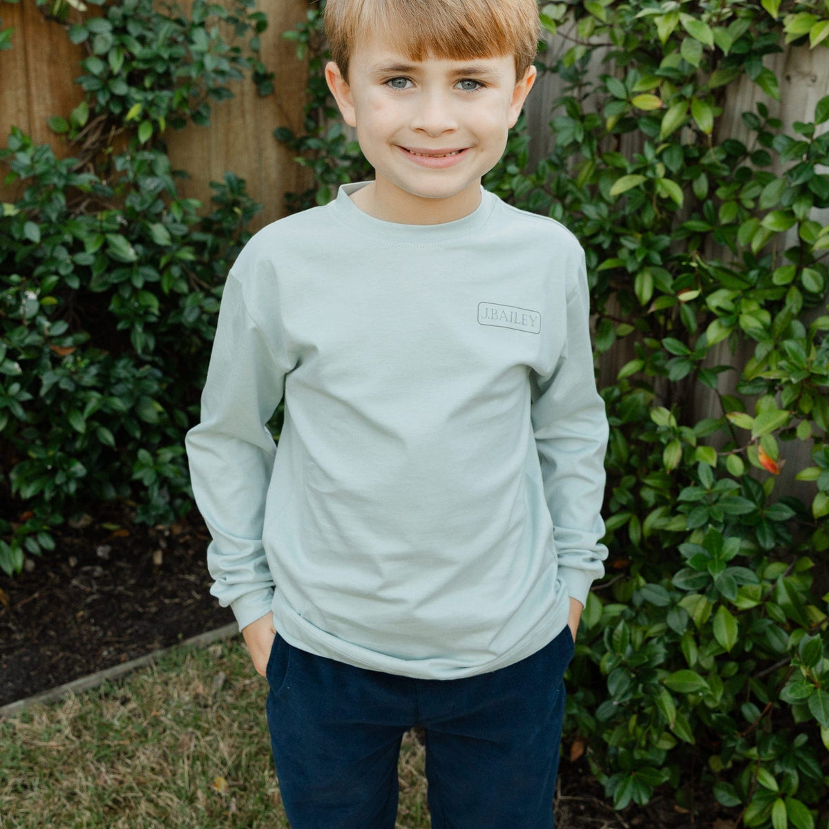 Bailey Boys Long Sleeve Logo Tee, Turkey on Sage - Little Miss Muffin Children & Home