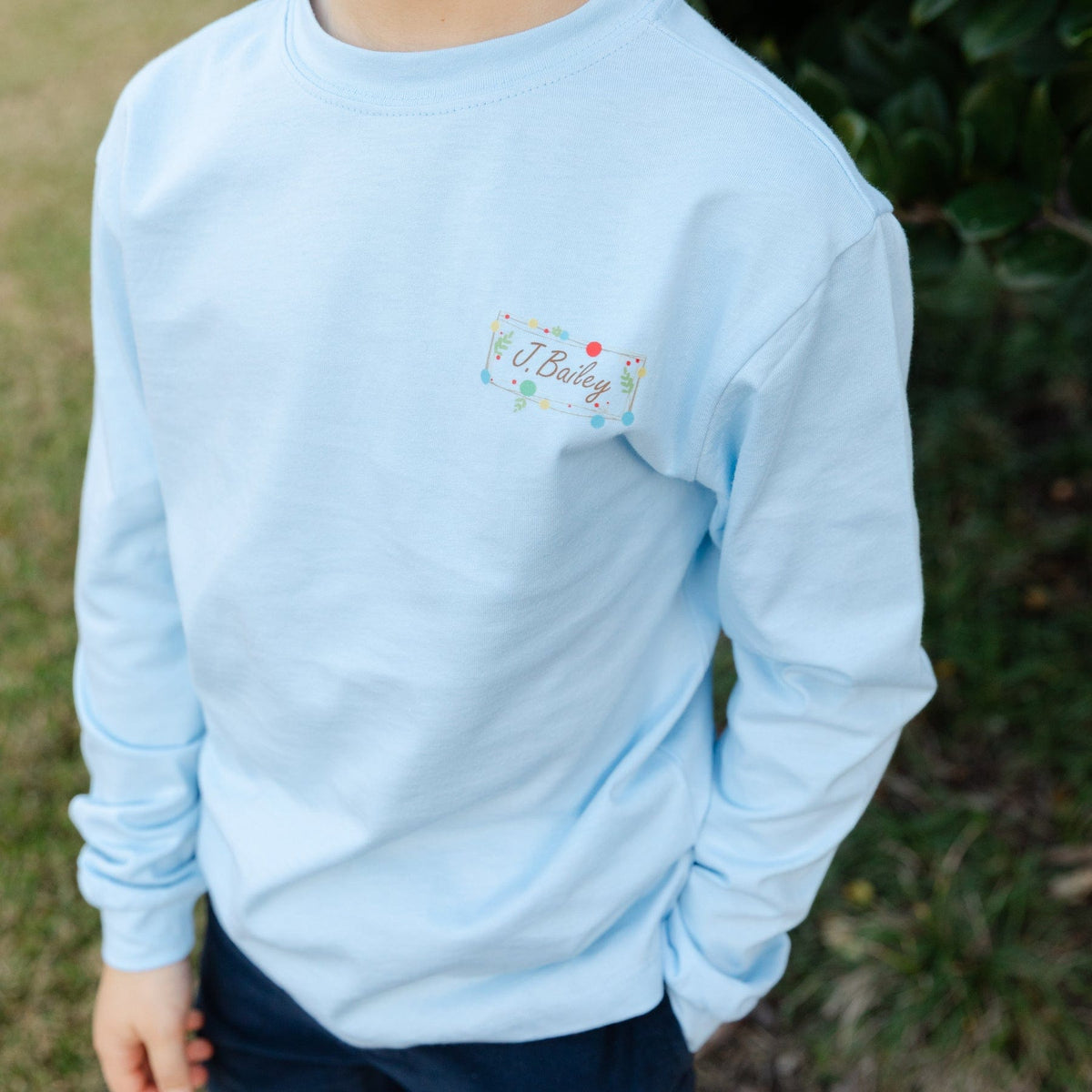 Bailey Boys Long Sleeve Logo Tee, Christmas Labs on Light Blue - Little Miss Muffin Children & Home